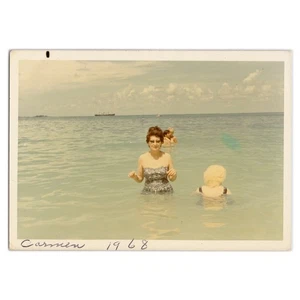 Color Photograph of of Women Wading - 1968 Florida Beach Vacation Bathing Suits - Picture 1 of 2