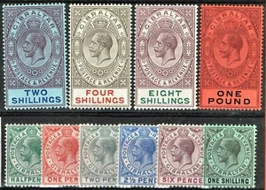 [mag620] GIBRALTAR 1912 ½d to £1 SG#76/85 MLH cv:£325/$440 - Picture 1 of 1