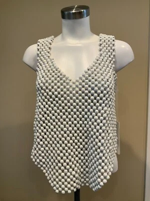 Camiseta sin mangas Edun blanca con cuentas de madera cuello en V con entrada con cremallera lateral, talla O/S, ¡NUEVA CON ETIQUETAS! $990 Foto 1 de 4