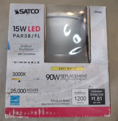 SATCO PAR38 40DEGREE Flood Dimmable LED Light Bulb - 3000K - 15W - 120V - Image 1 of 3