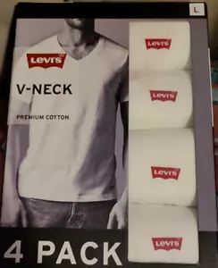 NIB 4 Pack Levi's V- Neck White Under Tee T-Shirts Mens Large Premium Cotton - Picture 1 of 2