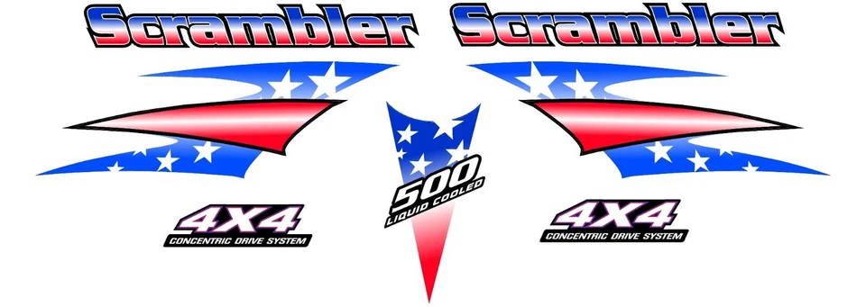 1999 2000 2001  Polaris Scrambler 500 ATV Decal Kit RED WHITE BLUE 4x4 - Image 1 of 1