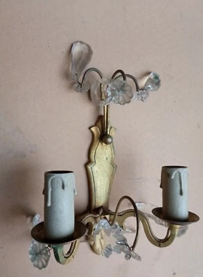 Ancienne applique en bronze à pampilles de style Louis XVI du début XXe siècle - Photo 1/4