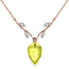 9.02 CTW 14K Solid Rose gold fine Necklace 16-24" Diamond Briolette Lemon Quartz