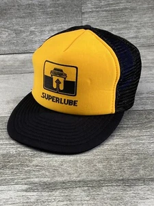 VTG SuperLube Otto Cap Adjustable Mesh SnapBack Trucker Hat Black Yellow 80s 90s - Picture 1 of 13