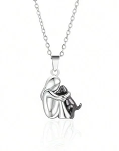 Dog Necklace - Silver & Black Pendant - Pet Loss - Black Labrador Dog Chain - Picture 1 of 2