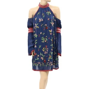 Odd Molly Anthropologie Floral Embroidered Mini Dress Cold Shoulder S NEW 224322 - Picture 1 of 4