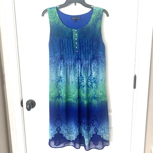 Chris McLaughlin Dress Women 12 Blue Floral Paisley Sleeveless Pleated Lined - Picture 1 of 9