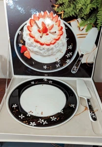 MIKASA CAKE PLATE & SERVER NIGHT BLOSSOMS 12" Beautiful - Picture 1 of 8