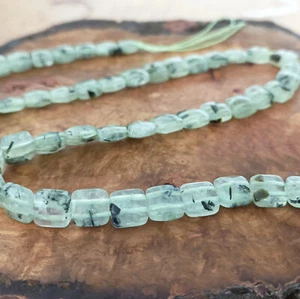 48 Prehnite Gemstone Beads Faceted Square 2 Hole, 8mm Green Natural Polished - Picture 1 of 7