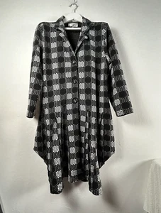 T by Transparente Black White Polka Dot Textured Tunic Shirt Size 3 Lagenlook - Picture 1 of 9