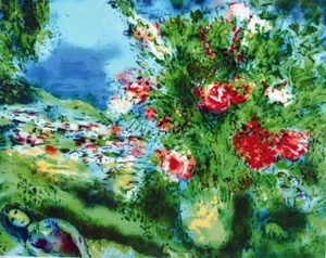 Lápiz firmado Marc Chagall Paysage Plate #'d edición limitada litografía floral - Imagen 1 de 1