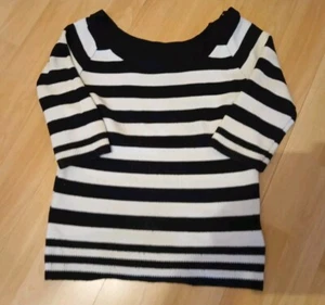 Pulli Pullover Damen Halbarm Schwarz Wei Gestreift Materialmix Gr.38 Clockhouse - Bild 1 von 10