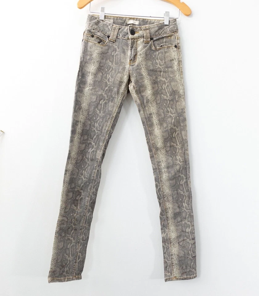 Snakeskin Jeans Womens 25 Brown Denim Skinny Twig Low Rise Python Slim Stretch - Image 1 of 4