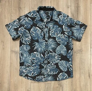 MATIX Men’s Button-Up Short-Sleeve Floral Hawaiian Shirt Medium Black Blue - Picture 1 of 8