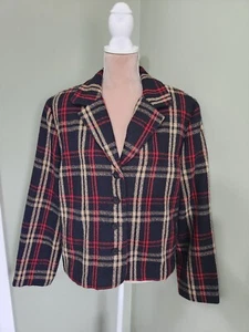 VTG Willow Ridge Women's Wool Blend Plaid Blazer Jacket Cropped 16 Red Black - Picture 1 of 10