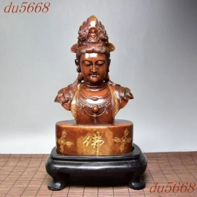 9.6" China templo Shoushan piedra tallada Kwan-Yin GuanYin diosa medio cuerpo estatua Foto 1 de 4