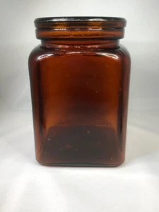 Antique B&B Brown Square Glass Jar Vintage Amber With Lid - Picture 1 of 8