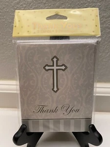 Devotion Tan/Gray Cross Thank You Christening/Communion/Confirmation Cards 8 ct. - Picture 1 of 3