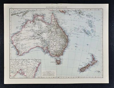 1887 Andrees Map - Australia New Zealand Sydney Melbourne Tasmania Wellington  - Image 1 of 3
