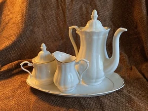 Vintage Walbrzych Tea Pot, Sugar Bowl and Creamer Made In Poland White - Picture 1 of 13