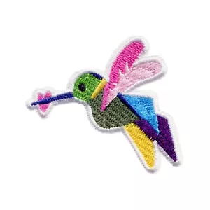 Hummingbird Colorful Bird Nature Embroidered Iron-On Patch - Picture 1 of 2