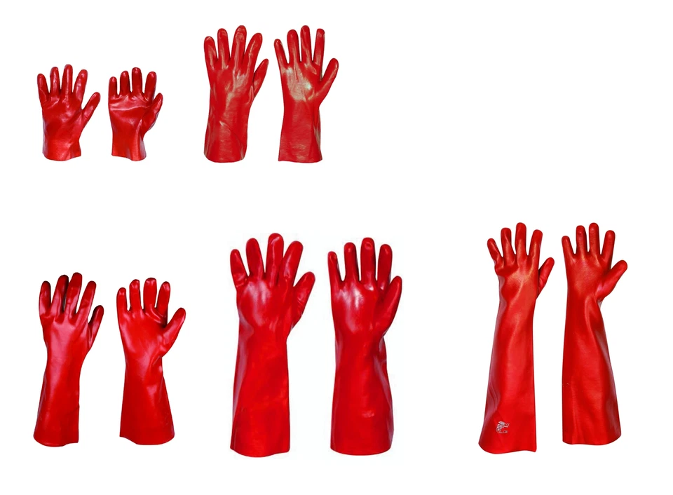 Dicke PVC Vinyl Gummihandschuhe verschiedene Längen schulterlange Handschuhe rot - Bild 1 von 1