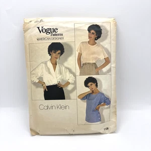 VTG Calvin Klein Vogue Patterns 1128 Size 8 Shirt Top Elegant Wrap Blouse - Picture 1 of 13