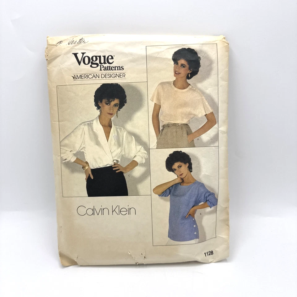 VTG Calvin Klein Vogue Patterns 1128 Size 8 Shirt Top Elegant Wrap Blouse - Image 1 of 4