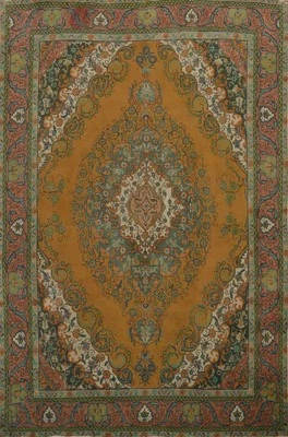 Vintage Wool Orange Traditional Medallion Handmade Living Room Area Rug 9x12 - Image 1 of 4