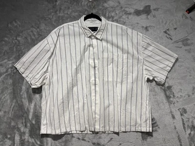 Abercrombie & Fitch Mens Size 2XL XXL Cropped Button Up Striped Shirt White Blue - Image 1 of 4