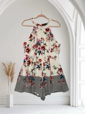 TRIXXI 花卉吊带连身裤女式青少年 XL 码弹力腰围 — 第 1/4 张图片