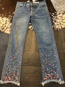 Pilcro And The Letterpress Anthropologie Slim Straight Bedazzled Denim Jeans 27 - Picture 1 of 9