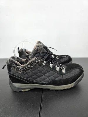 Botas de neve Lands End femininas 9B preto acolchoado camurça sintética tornozelo pele sintética - Imagem 1 de 4