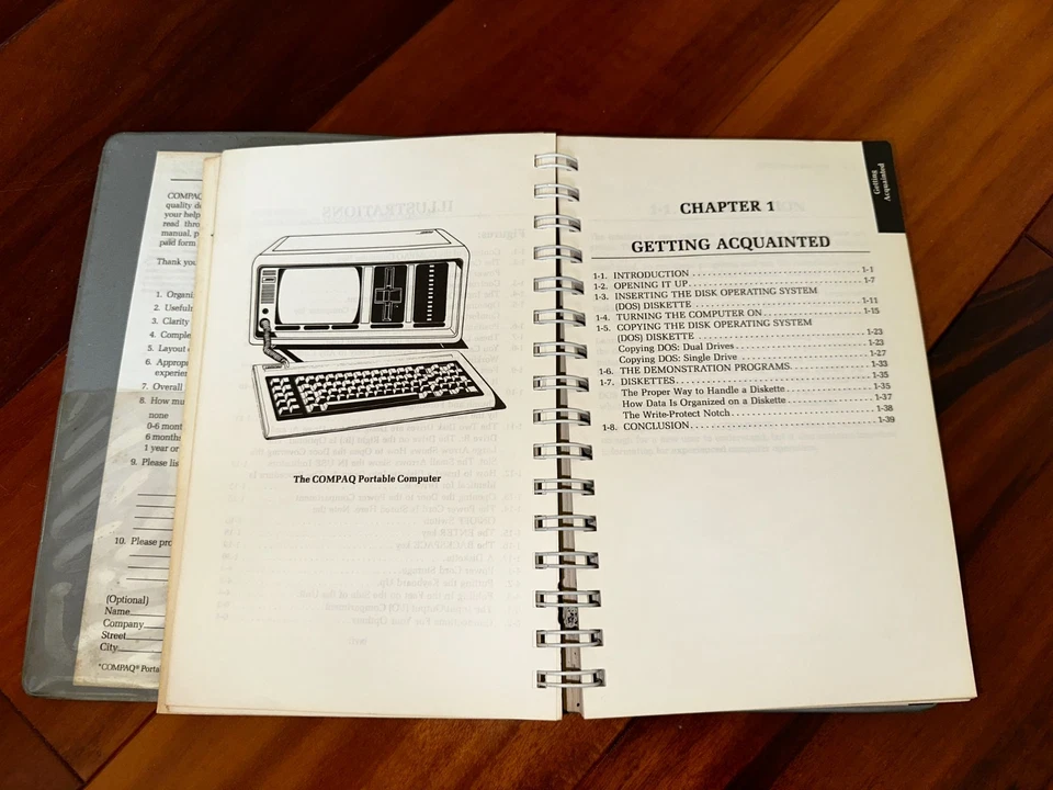 Guía de operaciones de computadora portátil Compaq de colección - manual encuadernado en espiral (década de 1980) Foto 1 de 4