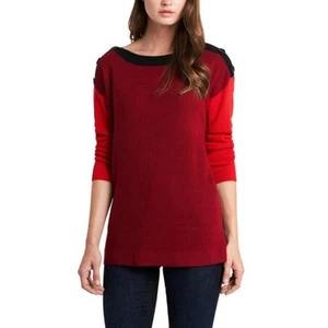 VINCE CAMUTO Womens Pullover Sweater XS Deep Red Button Shoulder Colorblock NWT - Picture 1 of 10