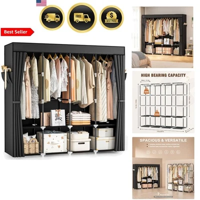 Armario Armario Armario Almacenamiento Estante Portátil Organizador de Ropa con Cubierta 66 Pulgadas Foto 1 de 4