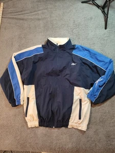 Reebok giacca/cappotto classico uomo XL leggero vintage retrò anni 90 blu bianco - Foto 1 di 12