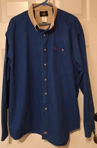 Camisa PBR Para Hombres Azul Real Abotonada Beige Cuello Western Wear Rodeo Vaquero 2XL - Imagen 1 de 9