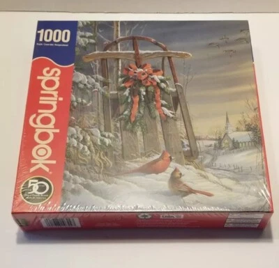 New Sealed Springbok 1000 Piece Jigsaw Puzzle Winter Red Birds USA 24” X 30” - Image 1 of 4