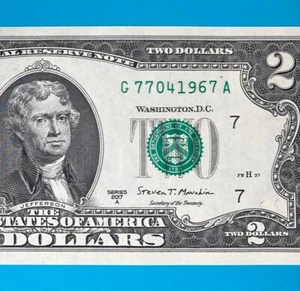 TRAILING YEAR 1967 (G 7704 1967 A) $2 Two Dollar Bill Serial Number 2017A *UNC* - Picture 1 of 4
