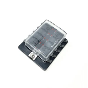 10 Way Blade Fuse Box / Holder Bus Bar With LED Failure Warning 12V 24V - Picture 1 of 3