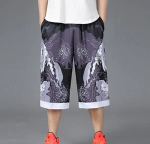 Mens Basketball Wide Leg Elastic Waist Quick Dry Breathable Summer Sports Shorts - Picture 1 of 16