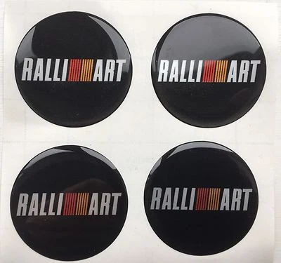 MITSUBISHI RALLIART ALLOY WHEEL CENTRE CAP DOMED STICKERS EVO TOMMI MAKI X4 60mm - Image 1 of 3