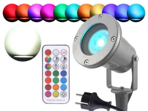 LED RGB+W Gartenstrahler silber Alu wasserdicht IP68 + Fernbedienung 3W 230V - Bild 1 von 8