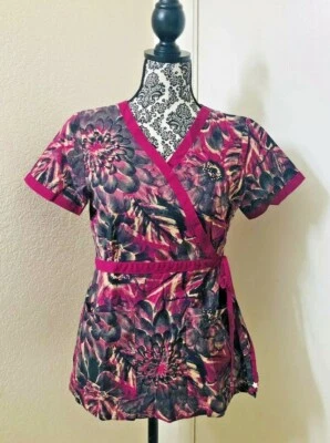 KOI by Kathy Peterson TOP Exfoliante Tostado Negro Magenta Patrón Floral Talla S  Foto 1 de 4