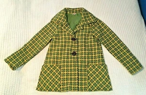 Sashimi Coat Jacket Medium Green Yellow Retro Mid Century Style Fashion Overcoat - Picture 1 of 11
