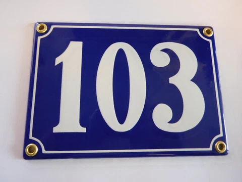 Antique French Blue  Genuine Enamel Porcelain House Door Number Sign / Plate 103 Cover