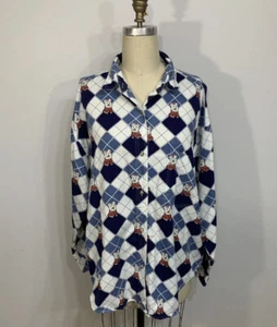 Vintage Shirt Button Down Y2K Argyle Yorkie Dog Womens 2XL - Picture 1 of 9