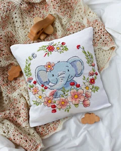 Hágalo usted mismo Kit de Almohada Bordada Punto de Cruz Elefante Cachorro Costura Punta de Aguja - Imagen 1 de 13